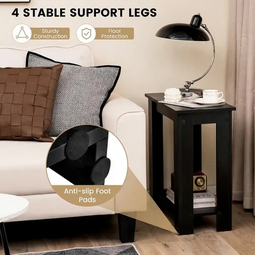 Miniatura 6 de Giantex Narrow End Table, 2-Tier Side Table with Open Storage Shelf, Retro Wood Sofa Table Bedside Tables for Small Spaces, Slim Nightstand for