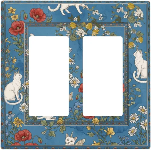 Miniatura 276 de Decorative Outlet Covers Blue Background White Cat Daisy Floral 2-Gang 1-Gang Wall Plate Single Toggle/Rocker Farmhouse Style Light Switch Covers