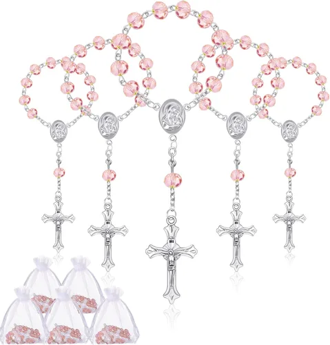 Miniatura 9 de Yinkin 30 piezas de rosario de bautizo, mini rosarios católicos, recuerdos de bautizo para invitados, recuerdos de fiesta, cuentas de rosario 30