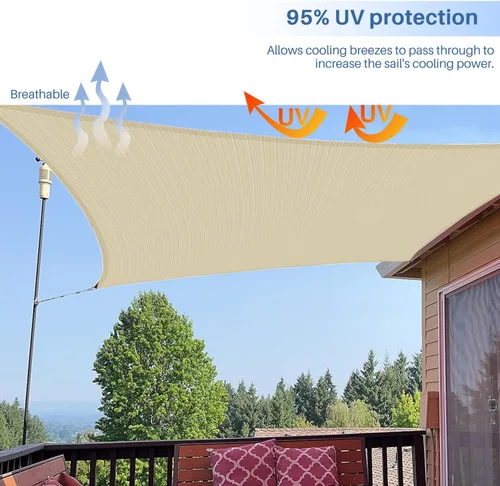 Miniatura 5 de E&K Sunrise - Toldo para exteriores, tipo vela, sombra, protección para rayos UV, Beige