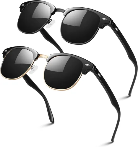 Miniatura 26 de LINVO Gafas de sol polarizadas sin montura para hombres y mujeres, lentes de sol clásicos retro con medio marco para conducir, protección UV Un