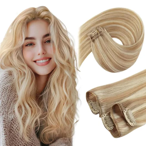 Miniatura 25 de Ve Sunny Extensiones de cabello clip-in de cabello humano real con reflejos, extensiones de cabello con clip para cabello corto, marrón oscuro