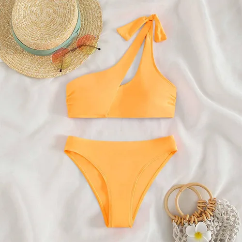 Miniatura 2 de Conjunto de bikini de cintura alta para mujer, cuello en V, tirantes delgados, traje de baño de dos piezas, traje de baño triangular