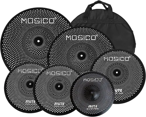 Miniatura 7 de Arborea Paquete de Platillos de Bajo Volumen 8 piezas Negros para Práctica Silenciosa para Set de Tambores 10"/12" Splash/14" HiHats/16" Crash/18