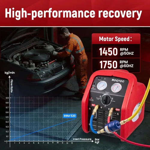 Miniatura 3 de Máquina de recuperación de refrigerante 3/4HP, 110-120V 60Hz Máquina portátil de recuperación de CA de un solo cilindro con protección de alta