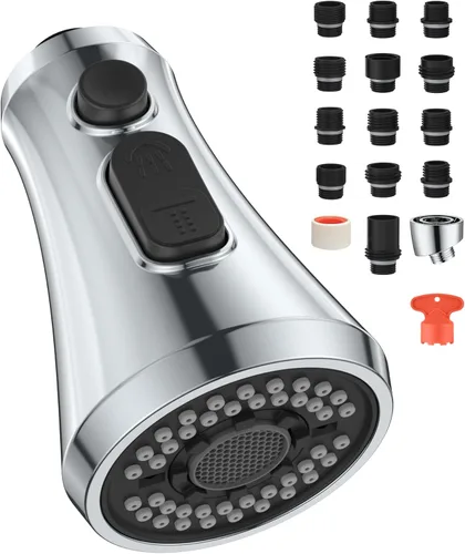 Miniatura 8 de Mbillion Reemplazo universal de la cabeza del rociador de grifo de cocina de níquel cepillado, cabezal de grifo de fregadero de ABS de 3 funciones