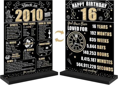 Miniatura 17 de Decoración de cumpleaños número 100 para hombres y mujeres, póster de mesa de madera de dos caras con soporte para fiestas, soporte para exhibición