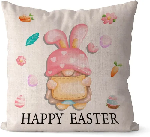Miniatura 62 de Divertidas fundas de almohada de gnomo de Pascua, huevos de Pascua, zanahorias, divertidas fundas de almohada de 16 x 16 pulgadas, decoración