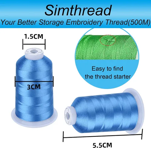 Miniatura 3 de Simthread Kit de hilo de poliéster de 42 piezas, 40 colores (1,640.4 ft) + blanco y negro (16,404.2 ft) para máquinas de coser y bordar