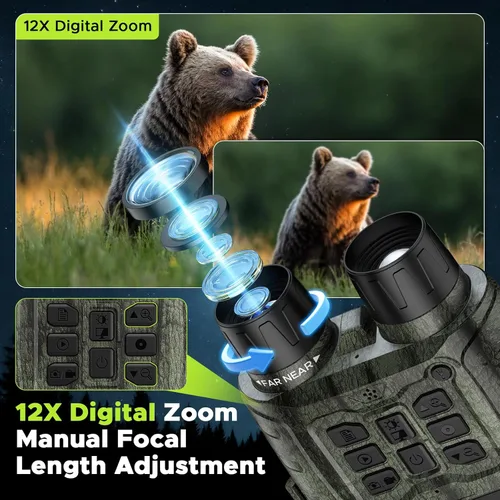 Miniatura 4 de Gafas de visión nocturna, prismáticos de visión nocturna 4K de 112 MP para adultos, zoom 12X y batería de 5000 mAh, tarjeta de 64 GB incluida