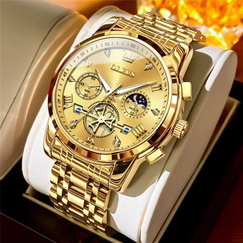 Miniatura 3 de OLEVS Relojes para hombre de plata, reloj de cronógrafo de acero inoxidable para hombre, reloj analógico de cuarzo de cara grande para hombre