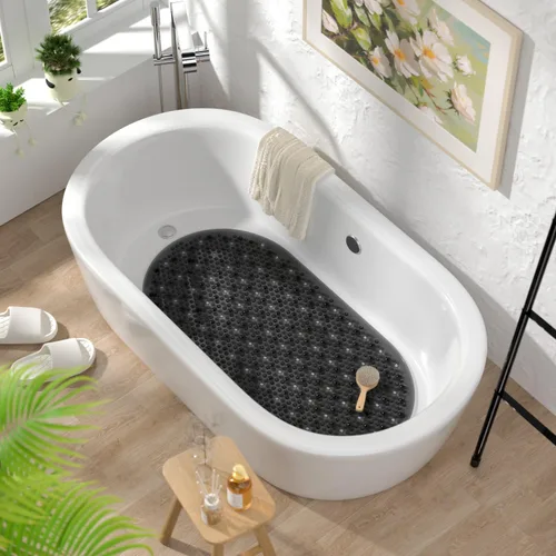 Miniatura 8 de HITSLAM Tapete antideslizante para bañera, 27 x 15 pulgadas, con ventosas y orificios de drenaje, lavable a máquina, ovalado, para niños, personas