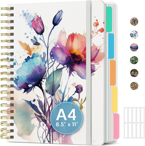 Miniatura 17 de Cuadernos grandes con forro en espiral para el trabajo con divisores y pestañas extraíbles, 8.5 x 11 pulgadas, bonito cuaderno de tapa dura de 5