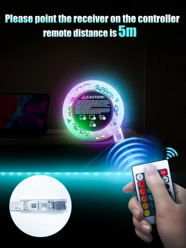 Miniatura 2 de Tira de luces LED, tiras de luz RGB de 5 V que cambian de color con control remoto, luces LED flexibles alimentadas por USB para dormitorio, TV