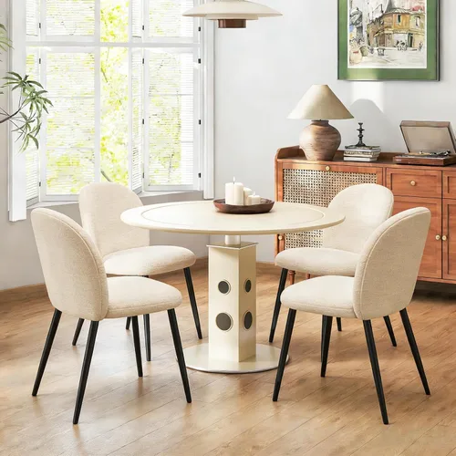 Miniatura 9 de Juego de 2 sillas de comedor tapizadas, modernas sillas auxiliares de cocina con asiento acolchado, cómodas patas de estudio de tela de felpilla