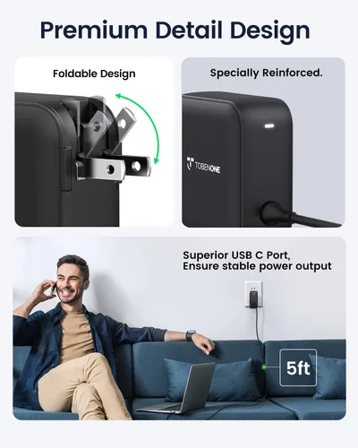 Miniatura 7 de TobenONE Cargador USB C de 100 W, adaptador de fuente de alimentación universal GaN III, cargador rápido plegable de repuesto PD3.0 para MacBook
