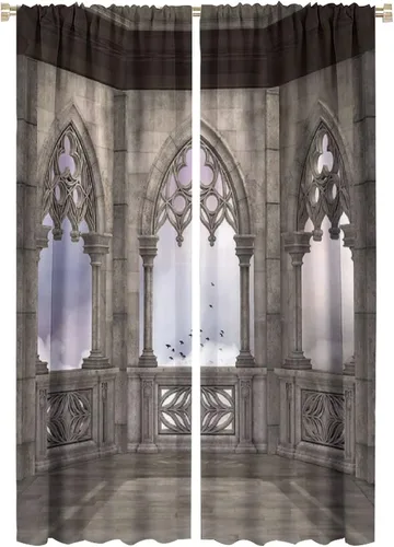 Miniatura 26 de Cortinas góticas con diseño de luna de Halloween, historia, puerta espeluznante, fondo de terror, vela, ficción, patrón de impresión, sala de estar