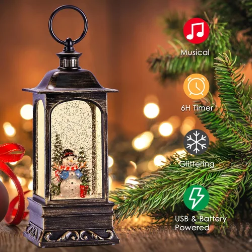 Miniatura 5 de Globos de nieve de Navidad con música, linterna de muñeco de nieve con temporizador de 6H, linterna de Navidad iluminada para decoraciones de Navidad