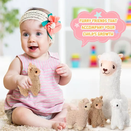 Miniatura 5 de Jenaai Muñeco de peluche de llama con 4 llamas de bebé, lindo juego de peluche de alpaca, muñecas de almohada Kawaii suaves para niños y niñas