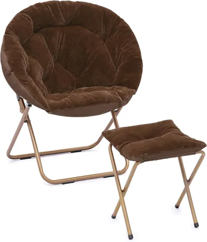 Miniatura 35 de Cómoda silla con platillo, silla de sala de estar, silla plegable acolchada suave de piel sintética, cómoda silla cuadrada de luna para sala