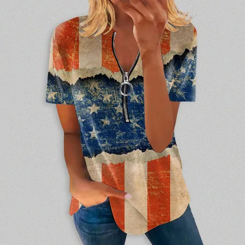 Miniatura 2 de Women's Independence Day T Shirt Striped Shirt Half Zip Up Blouses Top Shirt Casual Outdoors Blouse Women Outer Wear Tops
