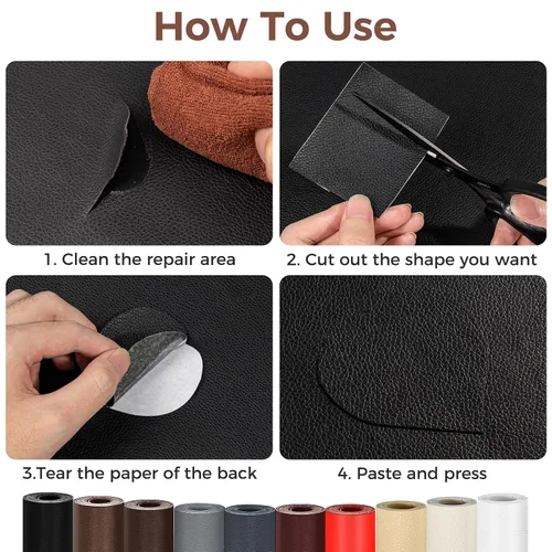 Miniatura 6 de Cinta de reparación de cuero para muebles, parche de reparación de cuero autoadhesivo grande de 15.7 x 78.7 pulgadas con fuerte adherencia, kit