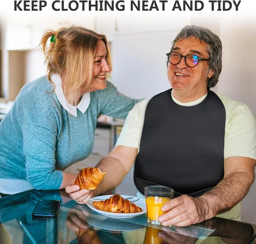 Miniatura 8 de Baberos para adultos Kinggrand Kitchen para hombres, mujeres, ancianos - Babero de silicona para adultos para comer - Baberos lavables con recogedor