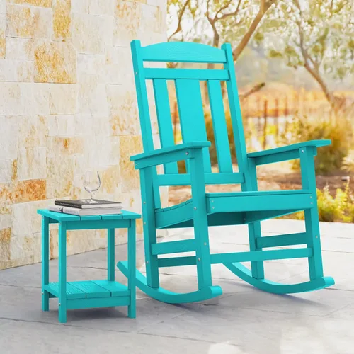 Miniatura 7 de LUE BONA - Silla mecedora para exteriores, resistente al clima, de plástico HDPS, con capacidad de 350 libras, mecedora de porche de gran