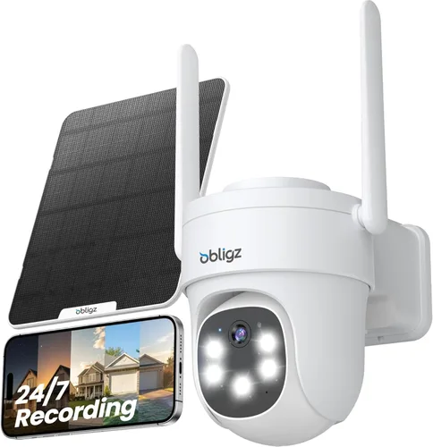 AOV - Cámara de seguridad inalámbrica para exteriores con panel solar de 6 W, cámara de grabación 24/7 para seguridad del hogar, cámaras solares 2K