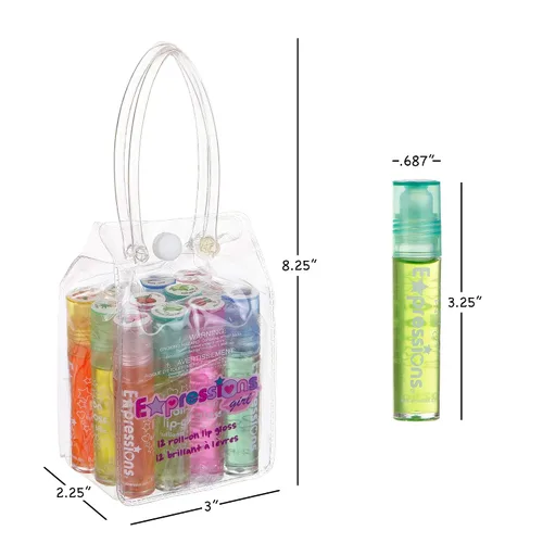Miniatura 5 de Expressions girl Juego de brillo labial enrollable de 12 piezas con estuche de transporte, maquillaje de labios brillante para niños y adolescentes