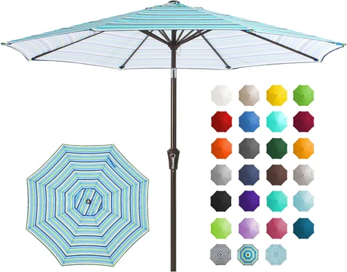 Miniatura 14 de JEAREY Sombrilla de mesa de patio al aire libre de 9 pies con botón de inclinación y manivela, sombrilla de mercado, 8 varillas resistentes, Verde