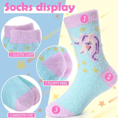 Miniatura 5 de ANTSANG Calcetines mullidos con agarres antideslizantes para niños y niñas, calcetines mullidos y acogedores de felpa cálidos, paquete de 6