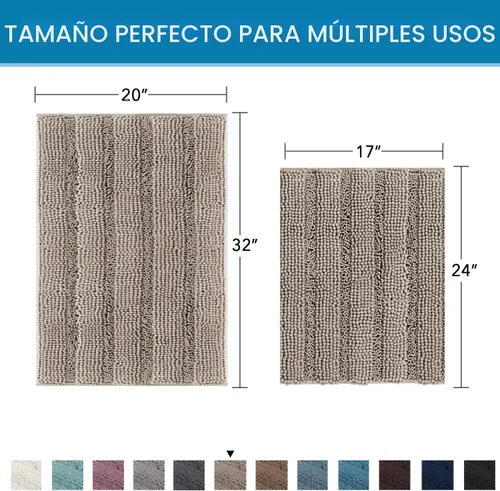 Miniatura 2 de Juego de tapetes de baño de felpilla gruesa y antideslizante, extra suave y absorbente, a rayas, 2 piezas, lavable a máquina gris topo