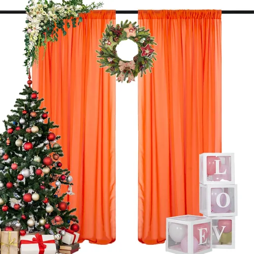 DUOBAO Cortina de gasa naranja transparente de 10 pies, 2 paneles de 29 x 120 pulgadas, cortinas de tela de gasa para ceremonia de boda, cortinas de