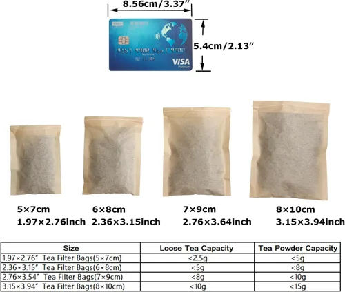 Miniatura 4 de Eketirry 100 bolsas de té desechables para té suelto, pequeña bolsa de té vacía con material de pulpa de madera, bolsa de filtro de té sin blanquear