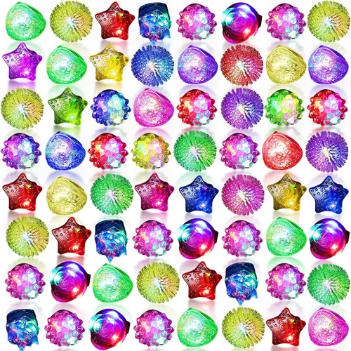 Vinsot 72 anillos iluminados para fiestas rave, anillos de gelatina intermitentes LED que brillan en la oscuridad, luz de goma, regalo de fiesta de