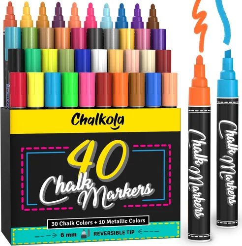 Chalkola Marcadores de tiza líquida (neón, pastel y metálico), para pizarra, ventana, etiquetas, bistró, vidrio, automóvil, tablero, tinta borrable