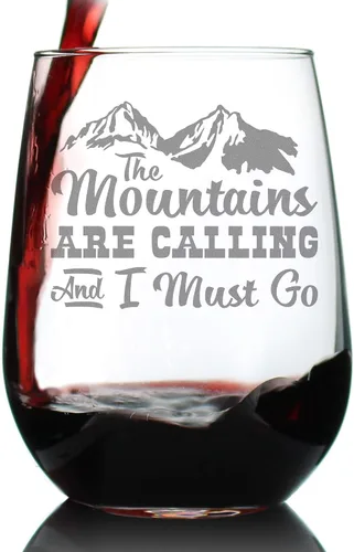 Miniatura 6 de Custom The Mountains Are Calling And I Must Go - Personalized Stemless Wine Glass - Fun Mountain Themed Gift or Décor - Large 17 Ounce - Customized