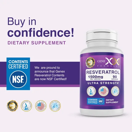 Miniatura 3 de Genex Formulas Resveratrol de 1500 mg con BioPerine para absorción (paquete de 3) Cápsulas orgánicas de trans-resveratrol de Knotweed japonés