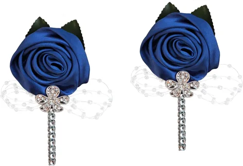 Miniatura 7 de Boutonniere de flores artificiales, paquete de 2 piezas para boda, tela de seda sintética, rosa Boutonniere para iglesia, boda, equipo, novio, Rosa