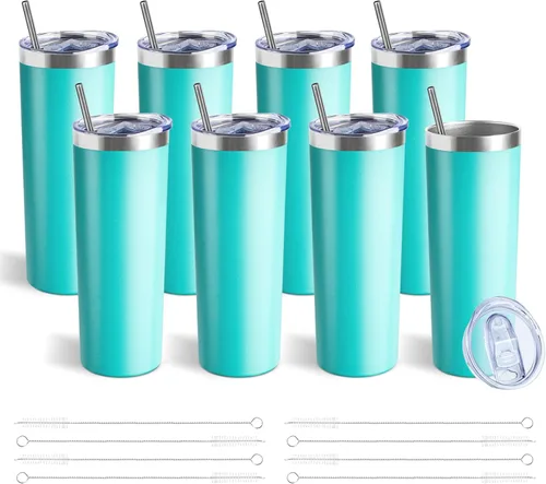 Miniatura 31 de Vaso delgado de 20 onzas con tapa y pajita, vaso de acero inoxidable aislado al vacío, taza de café de doble pared a prueba de fugas, vaso térmico