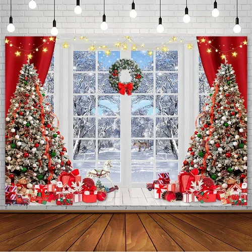 AIBIIN Telón de fondo de Navidad de invierno de 7 x 5 pies, para fotografía, árbol de Navidad, regalo de Feliz Navidad, pancarta del país de las