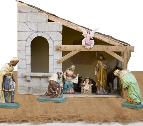 Miniatura 6 de Patelai 4 Piezas Camino de Mesa de Natividad de Navidad 47 x 70 Pulgadas Camino de Mesa Rústico de Arpillera Accesorios de Escena de Natividad