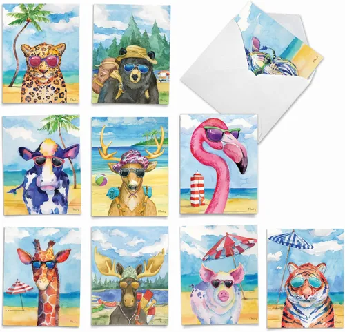 The Best Card Company Surtido divertido juego de tarjetas de felicitación en blanco de acuarela de vida silvestre, incluye 10 diseños únicos de