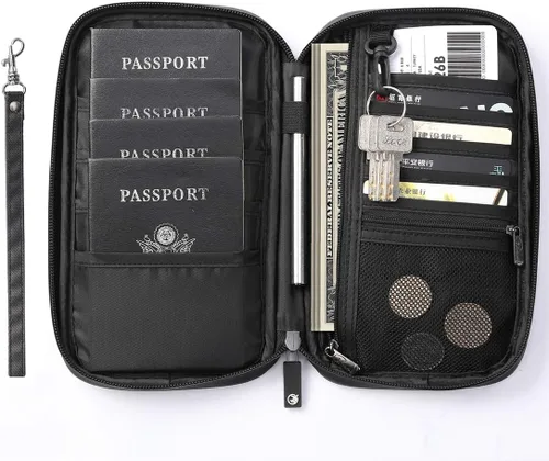 Miniatura 9 de VanFn Cartera RFID para pasaporte de viaje, soporte para pasaporte familiar, organizador de documentos de viaje serie P.Travel (nailon, gris)