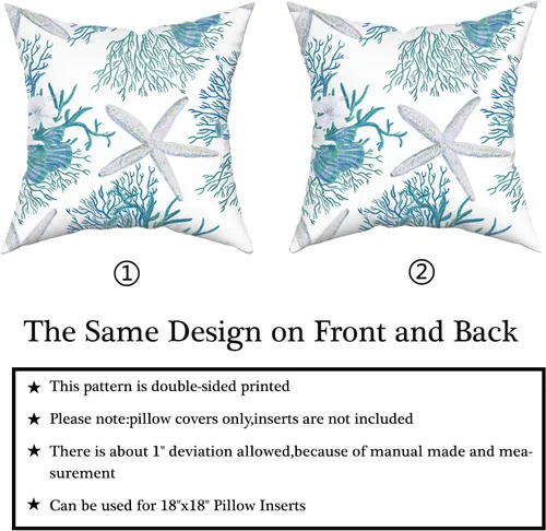 Miniatura 6 de Fundas de almohada náuticas costeras de 18 x 18 pulgadas, juego de 2 fundas de almohada de algodón para verano, fundas de cojín para sofá al aire