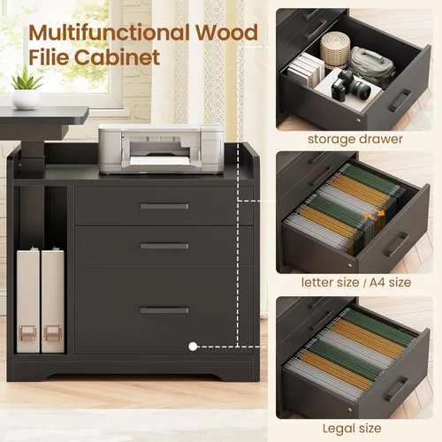 Miniatura 5 de SEDETA Escritorio eléctrico de pie en forma de L con archivador, 63 x 53 pulgadas, escritorio de computadora de oficina en casa ajustable con Negro
