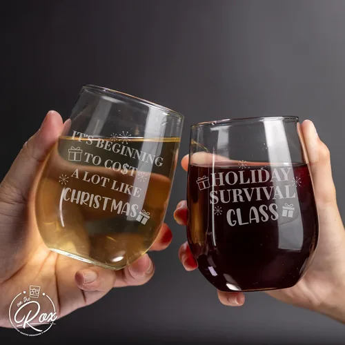 Miniatura 7 de Copas de vino de Navidad – Vaso de supervivencia navideño, está empezando a costar mucho como copas de vino sin tallo de Navidad, juego de 2 copas