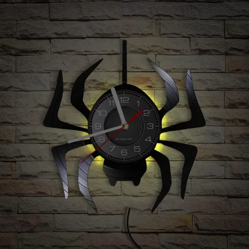 Miniatura 6 de Reloj de pared LED de araña negra de 12 pulgadas con 7 colores cambiantes, tarántula silenciosa, cuarzo, sin tictac, reloj de pared, moderno