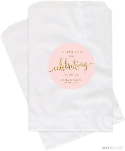Miniatura 19 de Andaz Press Bolsas de regalo personalizadas para mesa de postre, agradecimiento por celebrar con nosotros, aguamarina, paquete de 24, personalizadas